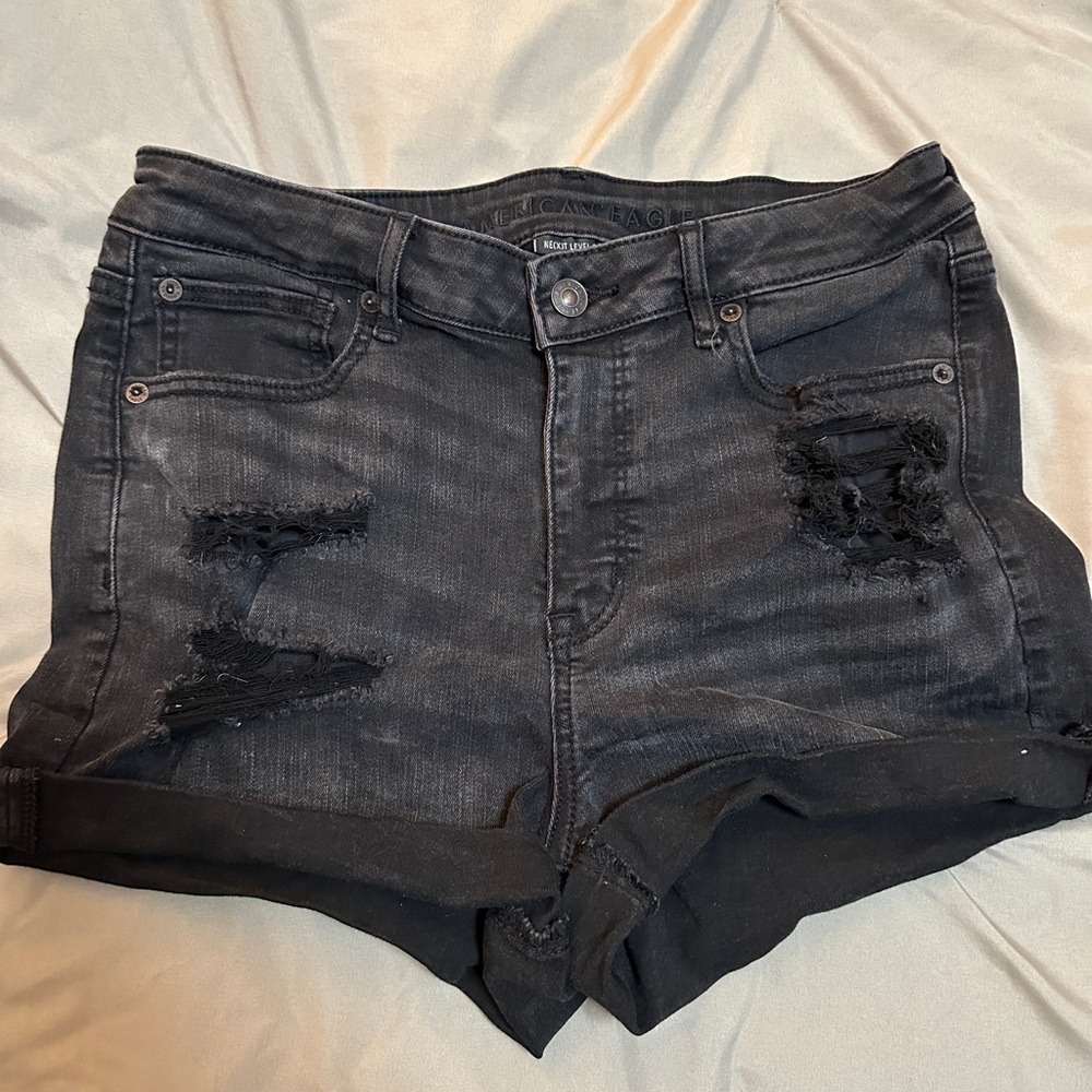 American Eagle Outfitters Black Jean Shorts High-Waisted Distressed